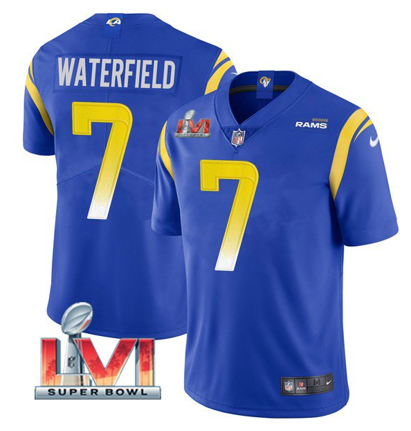 Men's Los Angeles Rams #7 Bob Waterfield 2022 Royal Super Bowl LVI Vapor Limited Stitched Jersey Men's Los Angeles Rams #7 Bob Waterfield 2022 Royal Super Bowl LVI Vapor Limited Stitched Jersey